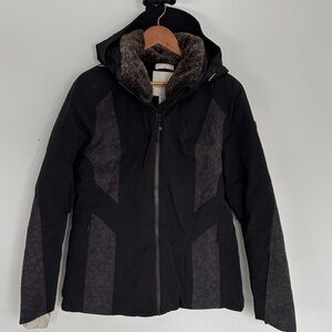 Obermeyer Black and Gray Ski Jacket with Fur Trim